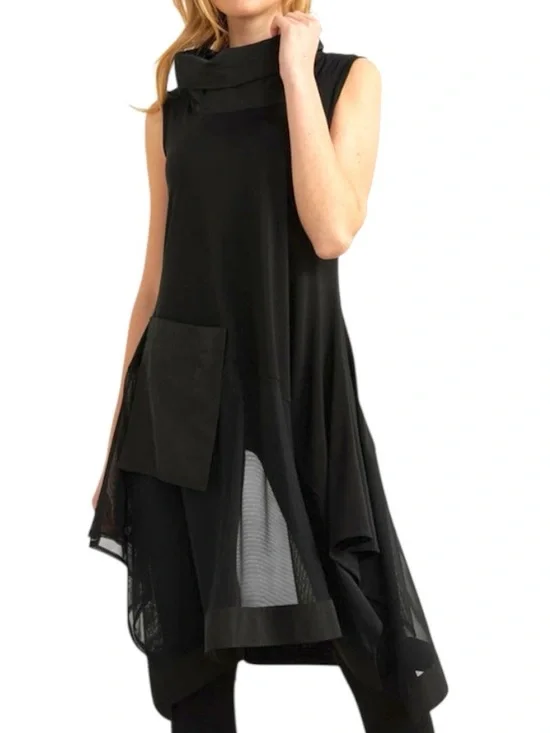 Joseph Ribkoff Black Sleeveless Mock Neck Tunic Top Pocket Size 10 - Picture 1 of 15